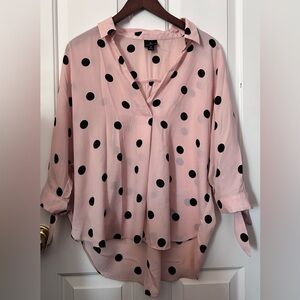 Worthington PInk with Black Polka Dots Blouse Size Medium